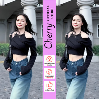 Áo thun nữ dài tay khoét vai dáng croptop CHERRY, áo ôm body sexy, chất thun co giãn cực tôn dáng T111