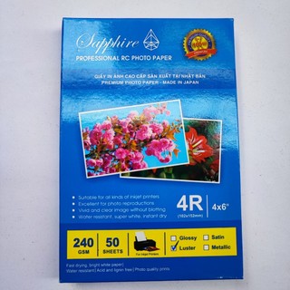 Giấy in ảnh sapphire rc luster 10x15 240gsm 4r - nhật bản, giấy in ảnh 1 mặt, dùng cho máy in phun