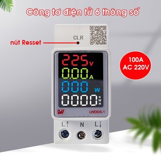 Công tơ điện tử 1 pha 100a lw hiển thị 6 thông số có resset
