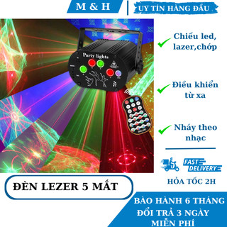 Đèn laser, led 3D sân khấu vũ trường 5 mắt 2023 cảm biến chớp theo nhạc trang trí sân khấu phòng bay phòng ngủ quán bar