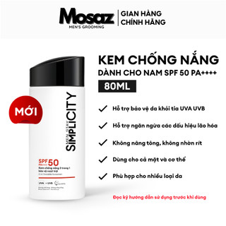 Kem chống nắng cho nam 3 trong 1 bảo vệ vượt trội SPF 50 PA++++ Men Stay Simplicity Invisible Sunscreen 80ml