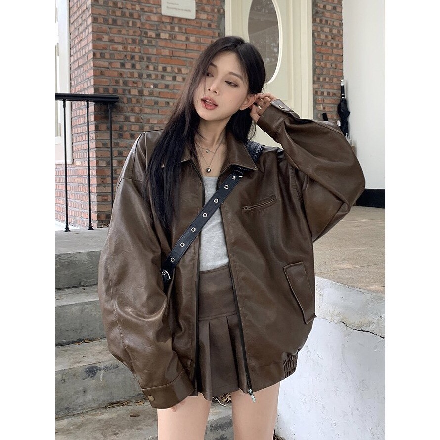 Áo khoác ngoài, áo khoác da from rộng phong cách retro dành cho nam nữ