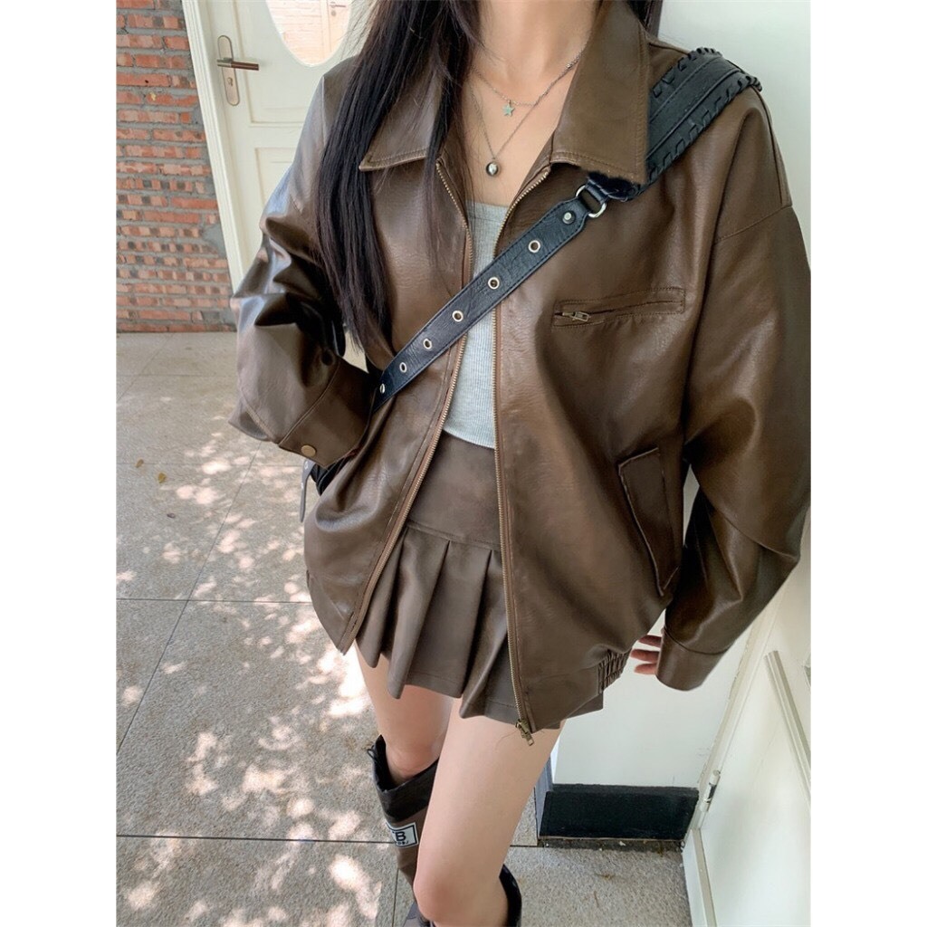 Áo khoác ngoài, áo khoác da from rộng phong cách retro dành cho nam nữ | BigBuy360 - bigbuy360.vn