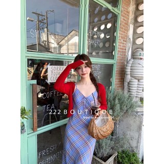 váy dây kẻ tím newopen C0278