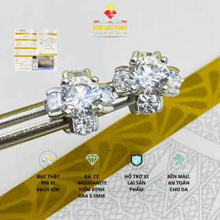 Khuyên tai nữ bạc xi bạch kim hoa 4 cánh nụ đá 5li5, Bông tai moissanite màu trắng, Màu xanh, Hoa tai bạc xi vàng trắng