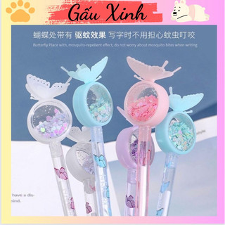 ( GIÁ SỈ) Bút bi mực đen nhũ chảy, bút viết bi đen ngòi 0.5mm in hình dễ thương, mực ra đều nhanh khô - Gấu Xinh Shop