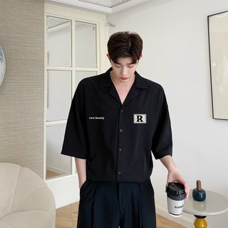 Áo sơ mi tay lỡ form rộng nam nữ 2 màu đen nâu R