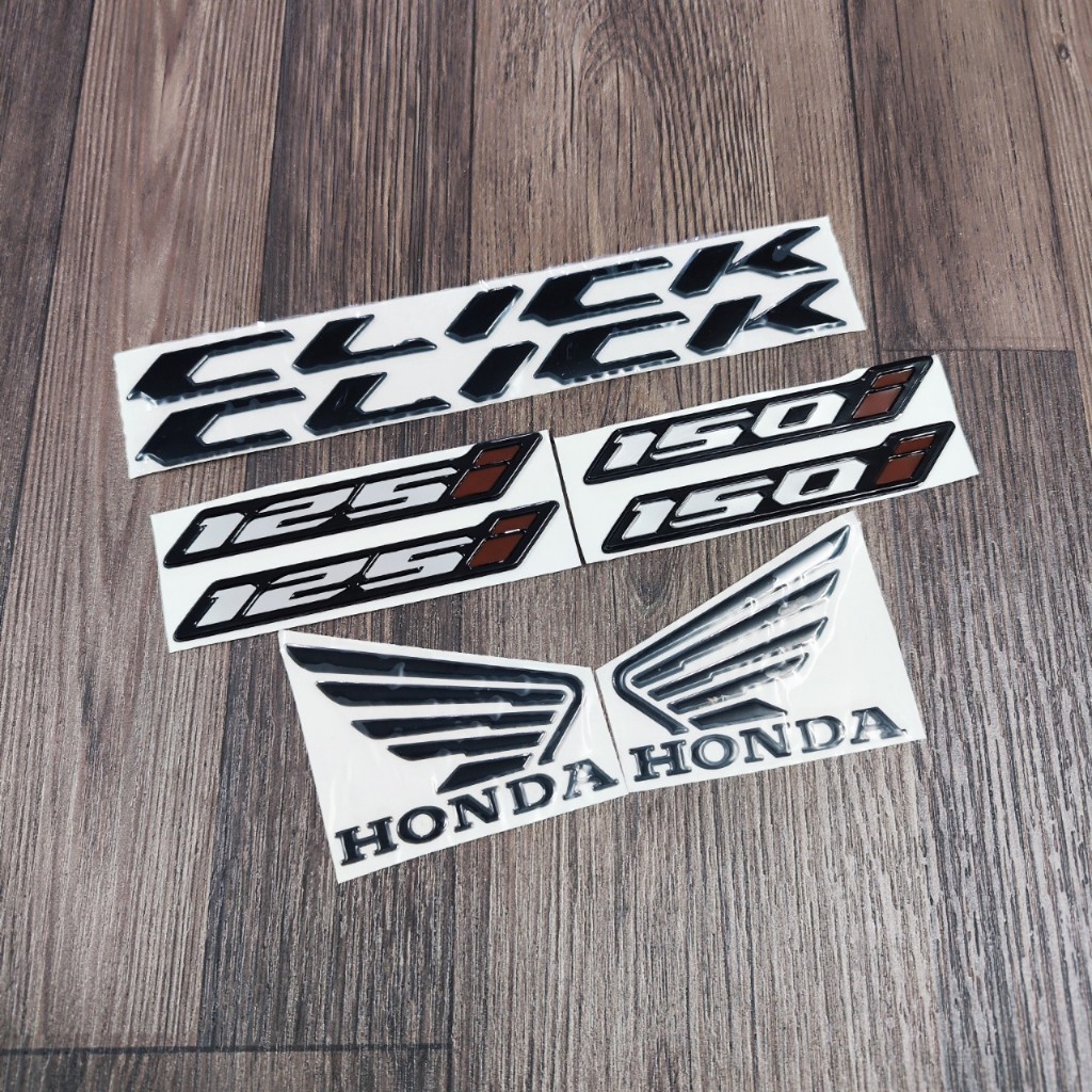 Tem chữ CLICK dẻo, tem số 125i, tem số 150i, tem cánh chim HONDA độ màu đen