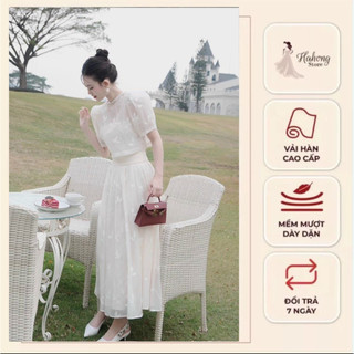 SET Đầm Nữ Tiểu Thư, SET Váy Dự Tiệc Chất Liệu Tơ hoa nổi mềm gồm chân váy, áo 2 giây kèm áo ngoài Sang Trọng Dự Tiệc