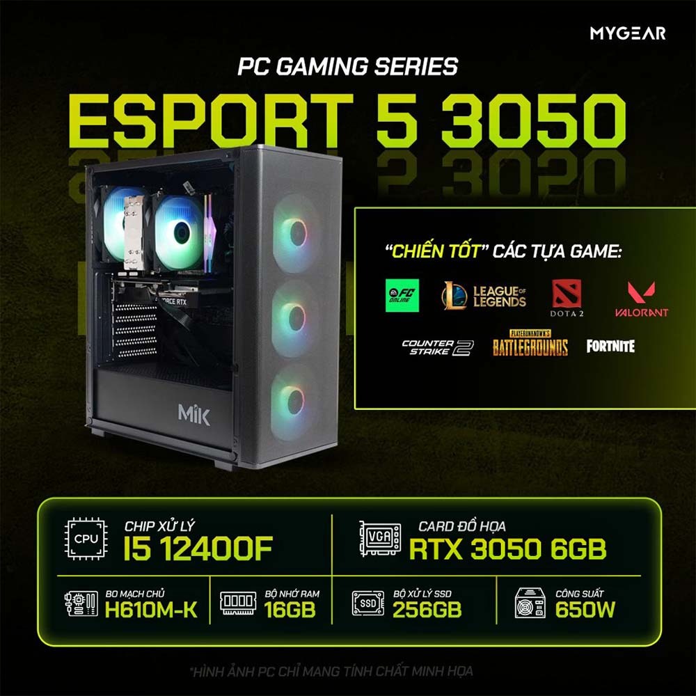 PC Gaming Esport 5 3050 i5-12400F/RTX 3050/16Gb/256Gb Hàng mới 100% - Bảo hành theo từng linh kiện | BigBuy360 - bigbuy360.vn