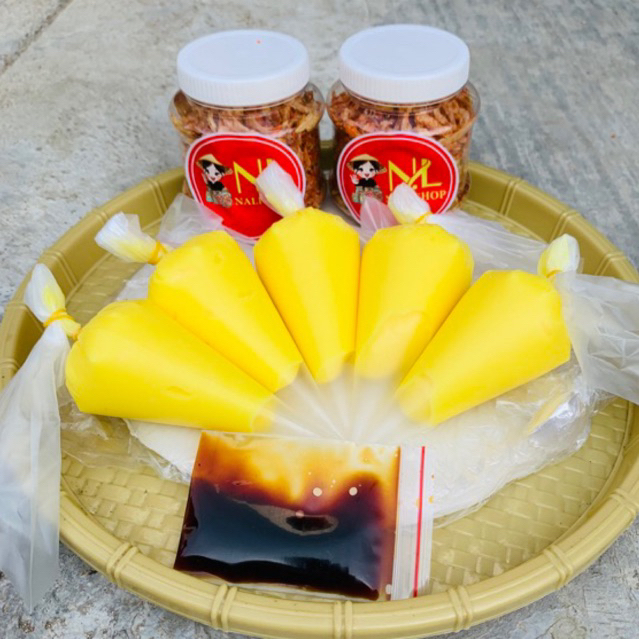 COMBO 600gr bánh tráng phơi sương 150gr 2 hủ muối tép hành phi 200gr bơ béo siêu ngon 250g