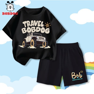 Bộ quần áo bé trai BOBDOG, set áo thun quần đùi da cá thoáng mát in hình ô tô cho bé CQ- BDO03-BDQ01
