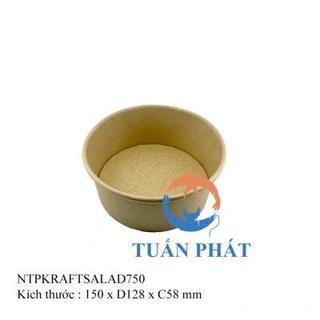 Bộ 50 tô giấy 750ml Kraft Salad Nâu + Nắp Pet trong