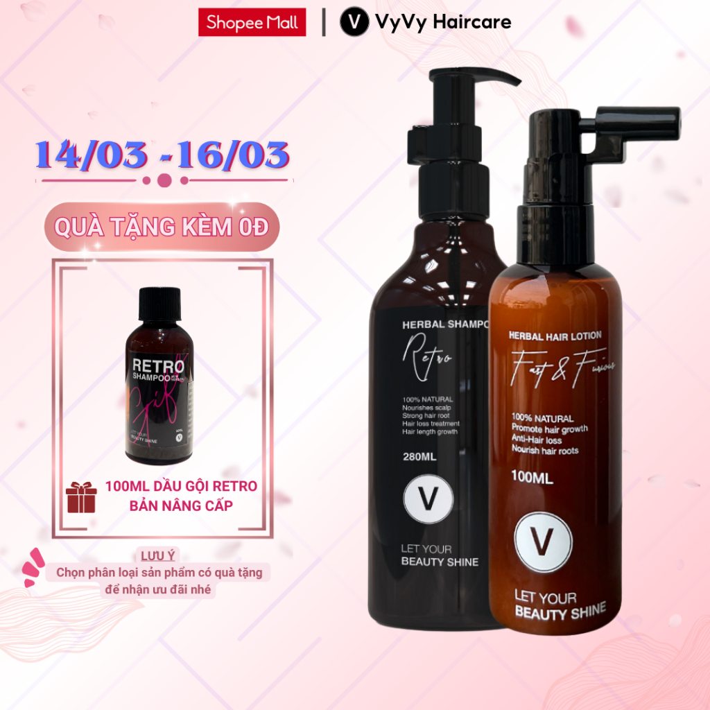 Bộ gội xịt giảm rụng kích mọc cho tóc nhanh dày và dài da đầu không bết ngứa combo 4 vyvyhaircare V 460ml