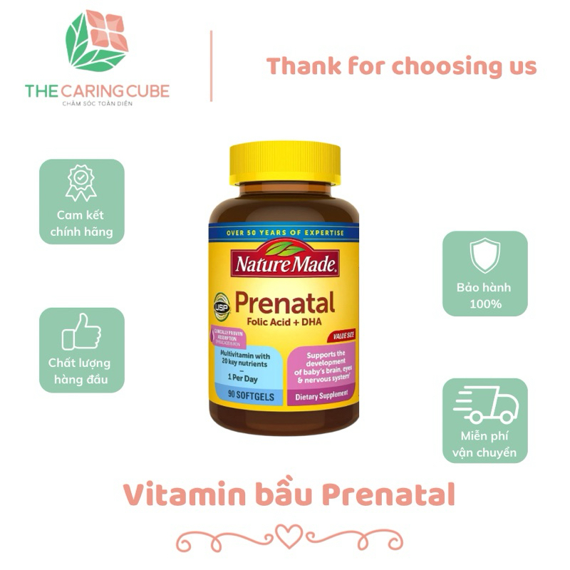 Viên uống vitamin tổng hợp cho bà bầu Mỹ Nature Made Prenatal Multi + DHA 150 viên - The Caring Cube