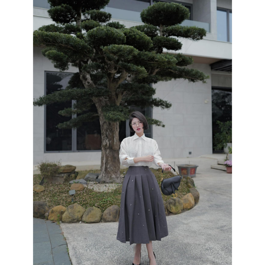 [BOHEE] Chân Váy Xếp Ly Nữ CV80 Dáng Dài Midi Đính Đá Lấp Lánh Cạp Cao Sang Trọng