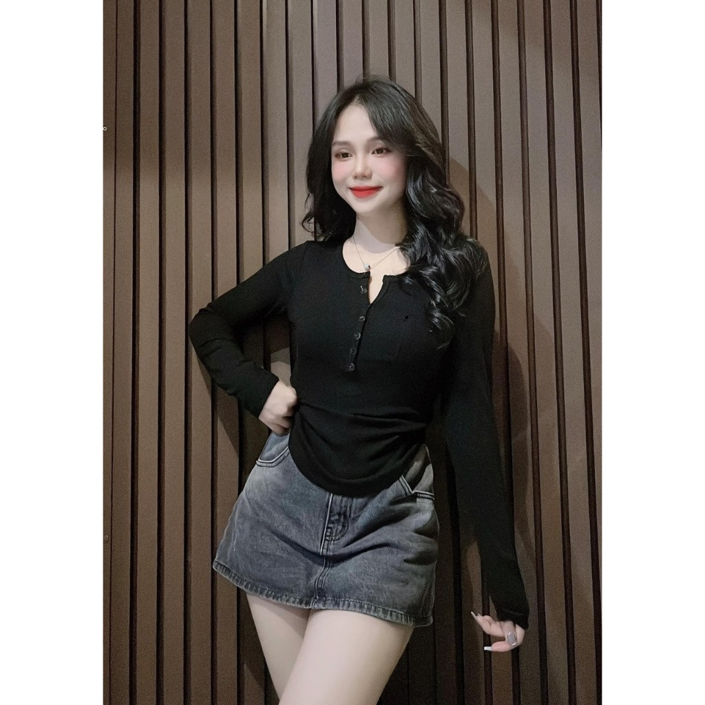 Áo Thun Nữ Tay Dài Cổ V Cài Nút Thun Tăm Co Giãn Bigsize 55–85kg Tôn Dáng AT24 – 2KJeans | BigBuy360 - bigbuy360.vn