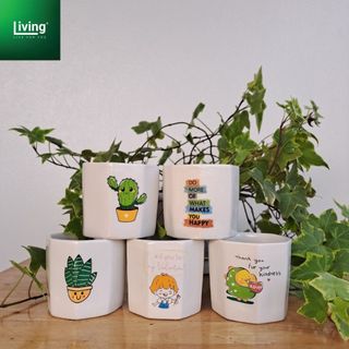 Chậu trồng sen đá, xương rồng, tiểu cảnh sứ Bát Tràng hình trụ lục giác, kích thước 8x7cm.