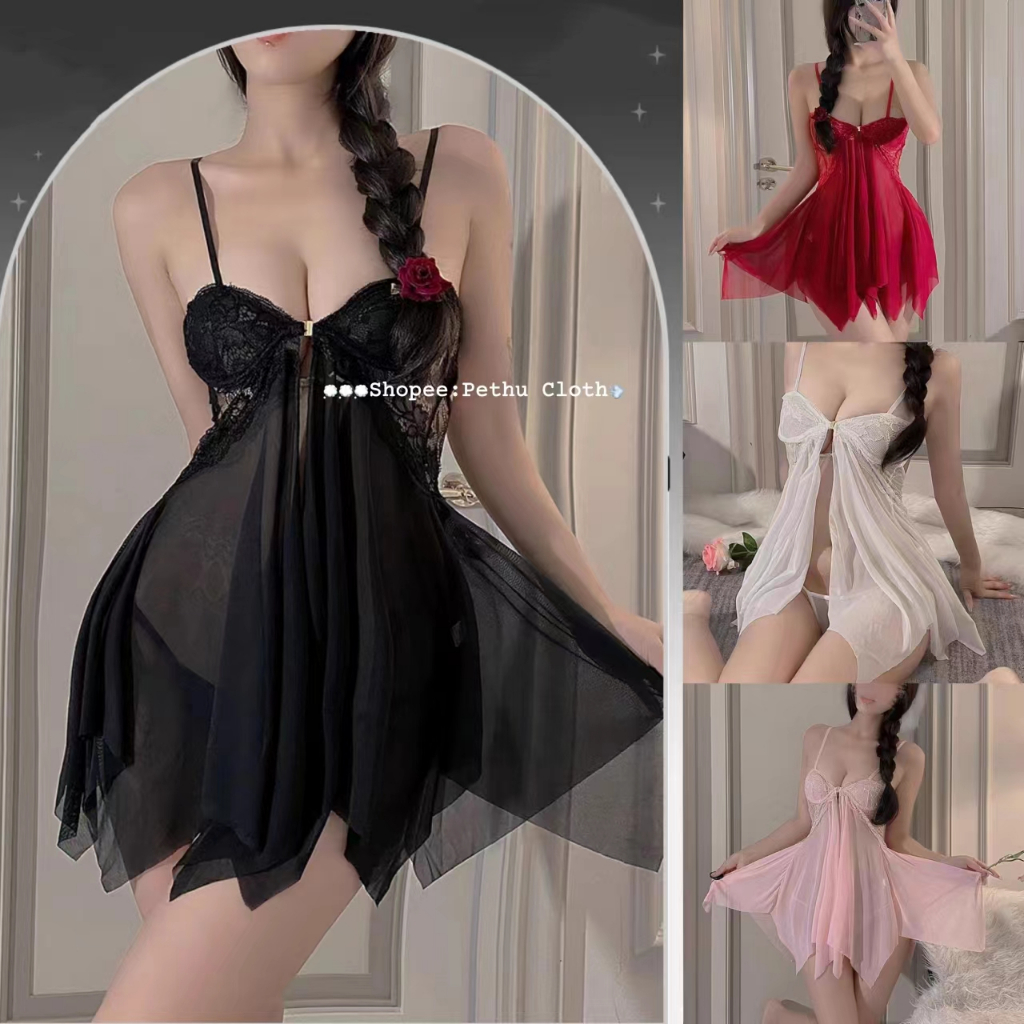 （Giao hàng bảo mật） 🍀 có quần lót🍀Đồ ngủ sexy nữ🍀2 dây ren ngực chéo lưng với quyến rũ-40-65kg--010(8267)