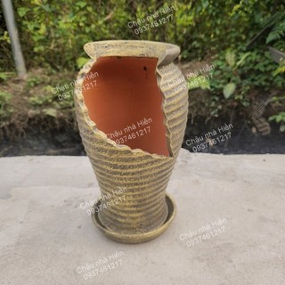 Chậu đất nung - chậu bình 32 xẻ thân miệng 14, cao 32cm
