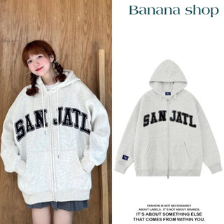 Áo khoác nỉ hoodie zip thêu sanja form rộng nam nữ unisex.