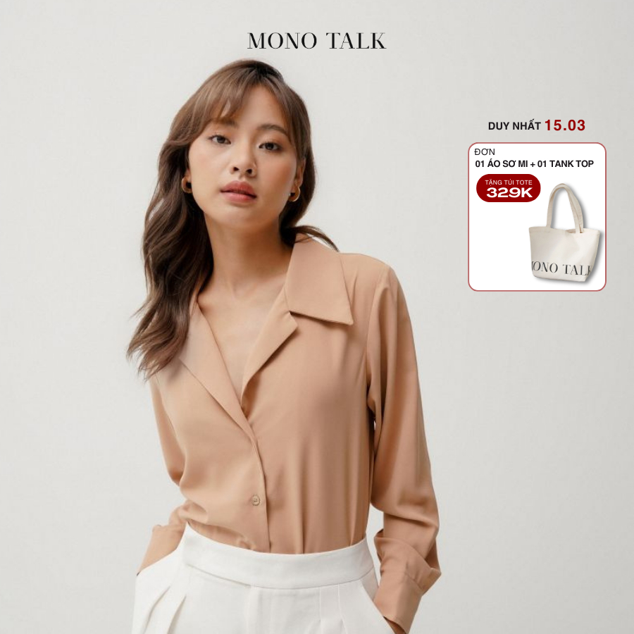 Áo sơ mi nữ pijama MONOTALK vai đổ vải lụa mềm mịn T10039TK