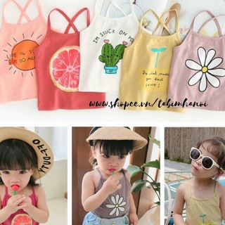 Aó 2 dây in họa tiết dễ thương cho bé gái chất cotton 4 chiều mềm mịn mát
