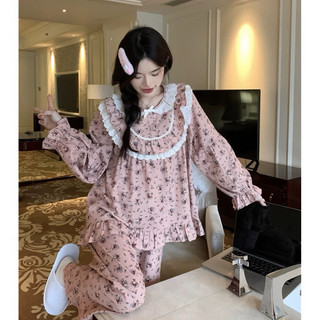 Bộ ngủ dài tay viền cổ bèo tiểu thư
