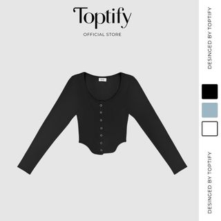 Áo croptop nữ body dài tay TOPTIFY khoét eo phối nút bấm Debut Top AC160