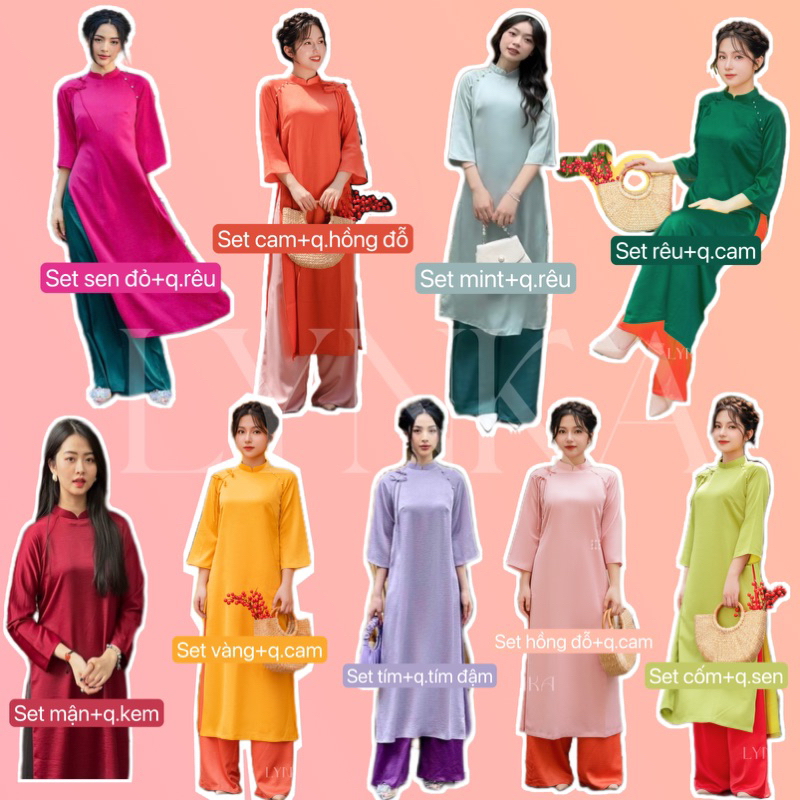 CT01-Set Áo dài kèm quần suông trơn các mầu/ áo dài dáng xưa