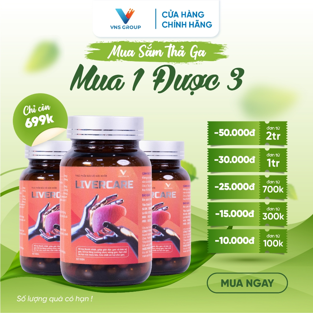 Combo 3 Viên uống thải độc, mát gan Livercare Pro VNS Group tăng cường chức năng gan