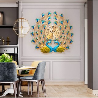 Đồng hồ con công, khổng tước treo tường kim trôi, Thép sơn tĩnh điện bảo hành 3 năm - Quà tặng tân gia ý nghĩa
