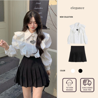 (SẴN SHIP NGAY) Set sơ mi cánh tiên + chân váy tennis phong cách ulzzang điệu đà cho bạn nữ