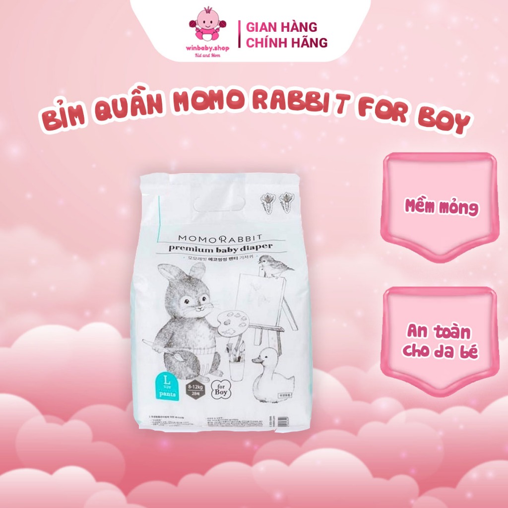 Tã bỉm quần Momo Rabbit For Boy, nguyên liệu tự nhiên, thiết kế mỏng thoáng mát, thấm hút tốt