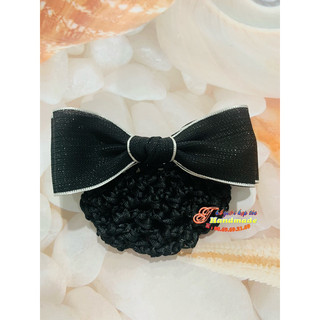 Kẹp tóc búi lưới handmade màu đen voan viền trắng cao cấp K43