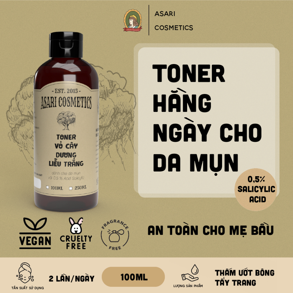 [100ml] Toner cho da mụn dùng hằng ngày 0,5% Salicylic Acid handmade Asari Cosmetics