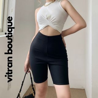Quần short lửng ôm dáng nữ vitran boutique thun cotton co giãn 4 chiều