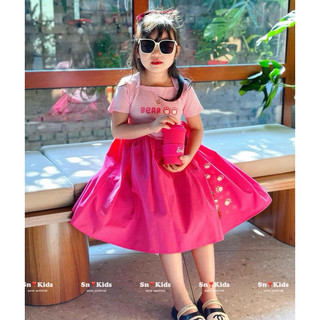 Váy thô phối kẻ gấu dâu bé gái
