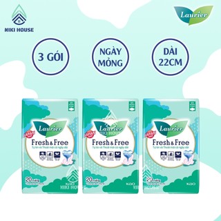 3 gói Băng vệ sinh Laurier Fresh & Free ngày có cánh/không cánh Mỏng 20 miếng dài 22cm siêu thấm