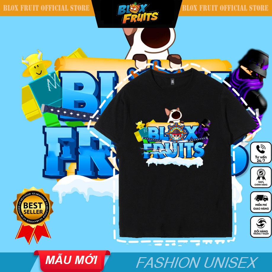 Áo Thun Màu Đen In logo Trò Chơi Blox Fruit meme Thời Trang Cho Bé