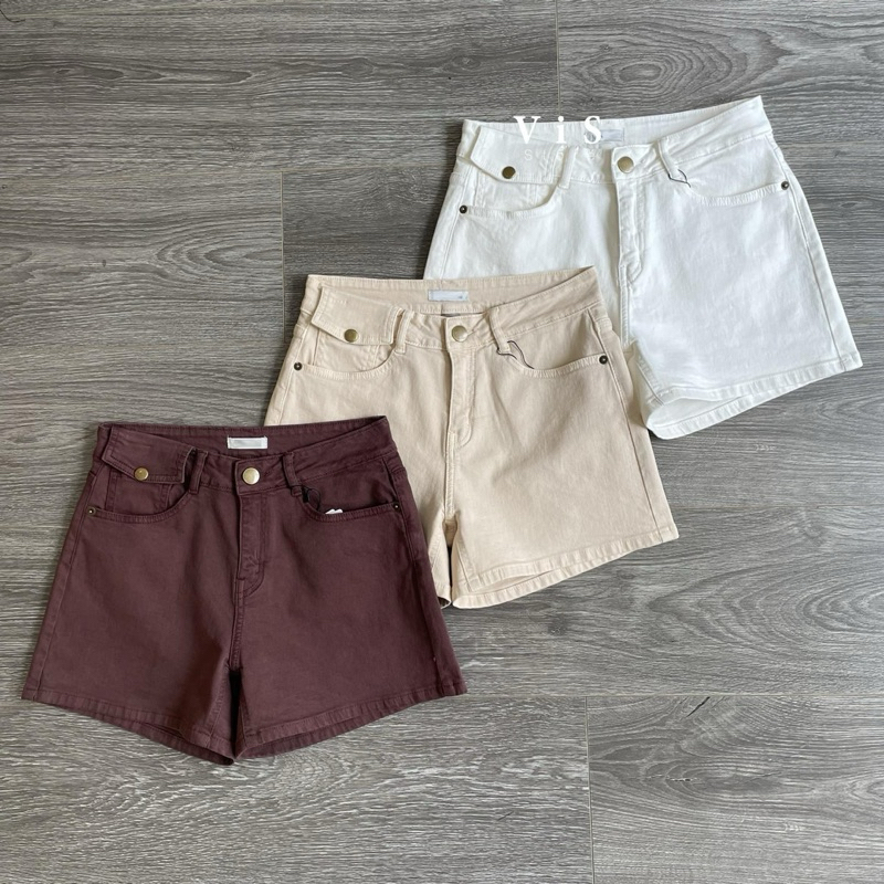 Vis Store - Quần short jean nữ lưng thấp co giãn