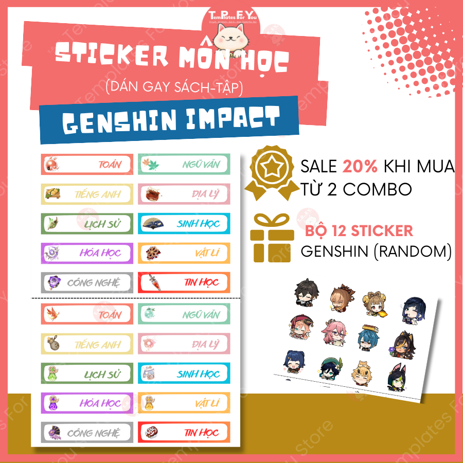 Sticker Môn Học Dễ Thương Genshin Impact - Sticker Ham Học - Set 10 sticker.