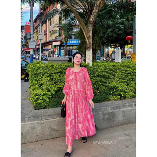 Váy tơ hồng baby form xuông maxi