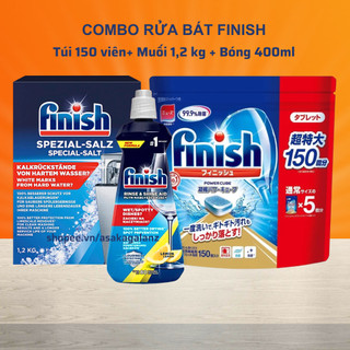 Combo rửa bát túi finish 150 viên+Muối finish 1,2kg+Bóng finish 400ml dùng cho máy rửa bát