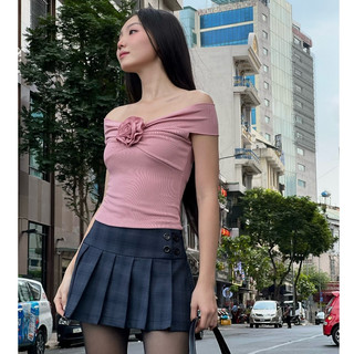 Mì - áo trễ vai phối hoa - floral top