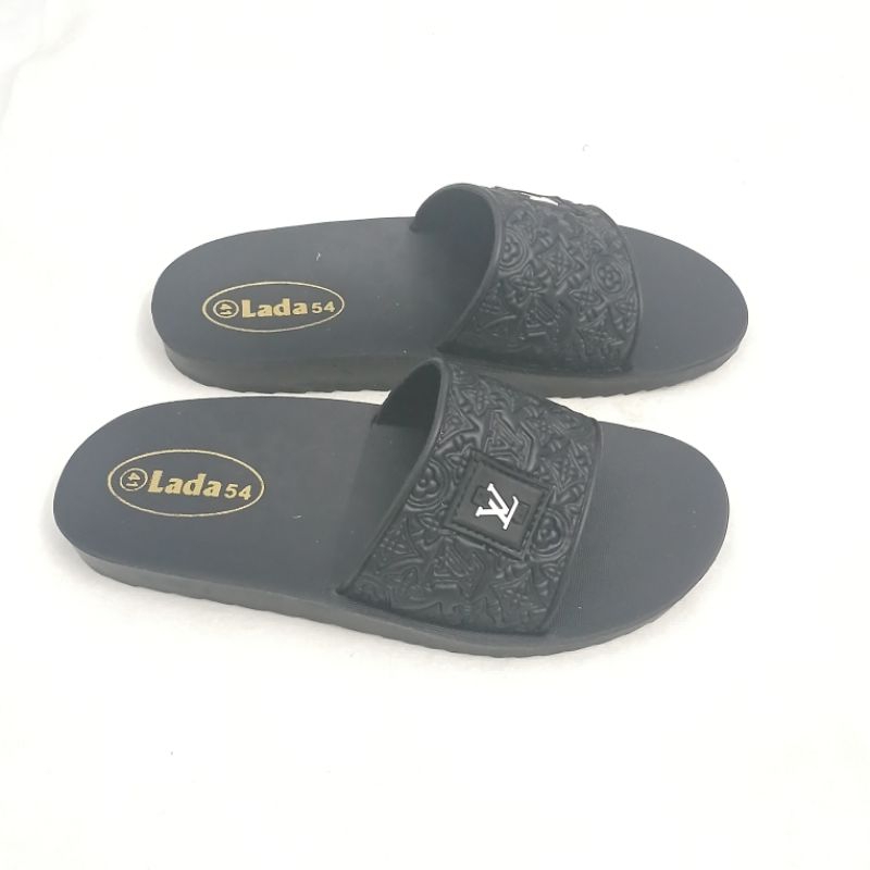 Dép bản ngang PU nam nữ unisex, đế cứng đen bản đẹp. LV