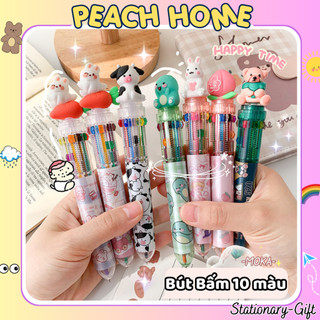 Bút Viết Bấm 10 Màu Mực Tiện Lợi Trang Trí Sổ Vở Bullet Journal Cây Bút Nhiều Màu Cute Xinh Xắn