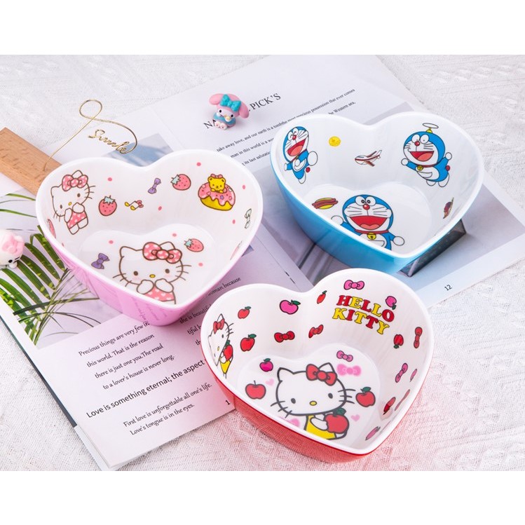 🌸CHÉN BÁT TÔ HÌNH TRÁI TIM HELLO KITTY DOREMON