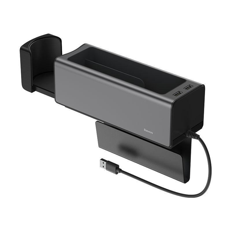 Khay chứa đồ tiện dụng tích hợp Dock sạc USB dùng trên xe hơi Baseus Deluxe Metal Armrest Console Organizer