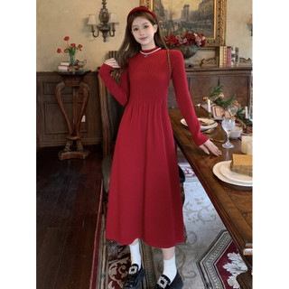 Đầm maxi dài dệt kim gân tăm dáng A eo cao, váy maxi nữ dài cổ tròn chữ A tiểu thư cao cấp Hàn Quốc 6814